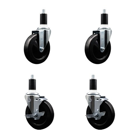 Service Caster 5'' SS Hard Rubber Wheel Swivel 1-3/8'' Expand Stem Caster Set 2 Brakes, 4PK SCC-SSEX20S514-HRS-2-TLB-2-138